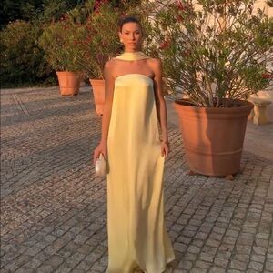 La Lune Shona Joy Column Butter Yellow Dress with scarf